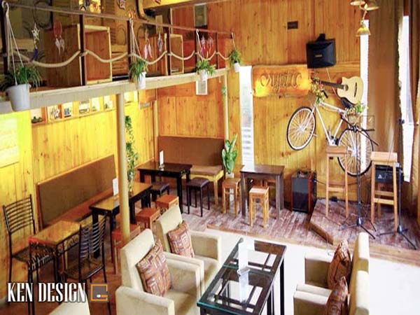 thiết kế ánh sáng quán cafe sách